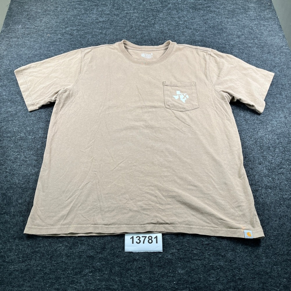 Carhartt Pocket T-Shirt Men 2XL Brown Cotton Relaxed Fit Crew Neck Short Sleeve